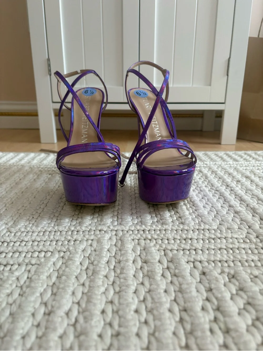Stuart Weitzman Soirée 145mm Iridescent Purple Platform Sandals